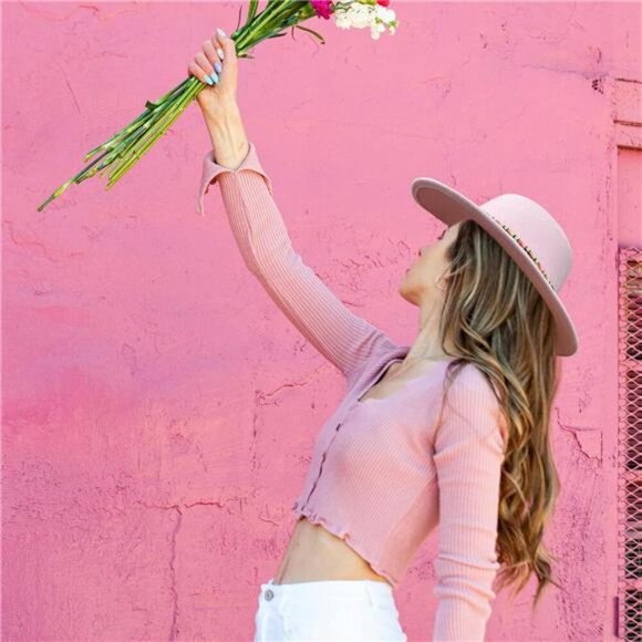 Women\'s Felt Fedora Hat Wide Brim Panama Hats with Tassel main image 6